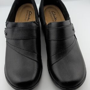 Clarks Black Leather Slip-On Comfort Mules